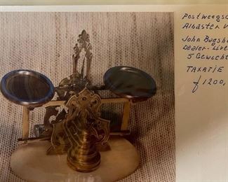 Antique Alabaster Postal Balance Scale John Bagshaw & Sons 7x7.5x4in HxWxD