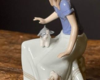 NAO Lladro Girl with 2 dogs 6.75in H
