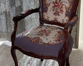 Antique Floral Tapestry Chair French Louis XV Style 34x24x21in HxWxD
