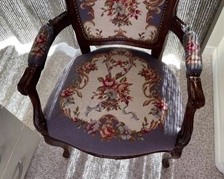 Antique Floral Tapestry Chair French Louis XV Style 34x24x21in HxWxD