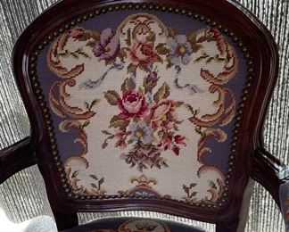 Antique Floral Tapestry Chair French Louis XV Style 34x24x21in HxWxD
