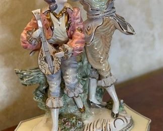 2pc Antique Porcelain Figural Lamps PAIR 31in H x 16in Diameter