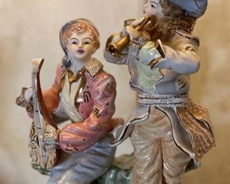 2pc Antique Porcelain Figural Lamps PAIR 31in H x 16in Diameter