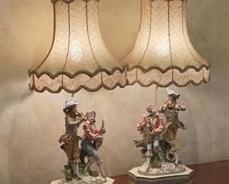 2pc Antique Porcelain Figural Lamps PAIR 31in H x 16in Diameter
