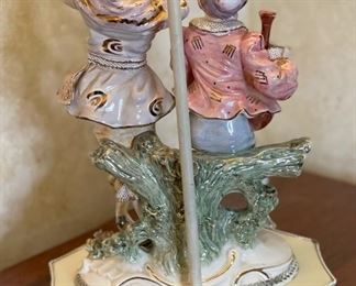 2pc Antique Porcelain Figural Lamps PAIR 31in H x 16in Diameter