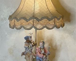2pc Antique Porcelain Figural Lamps PAIR 31in H x 16in Diameter