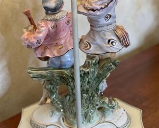2pc Antique Porcelain Figural Lamps PAIR 31in H x 16in Diameter