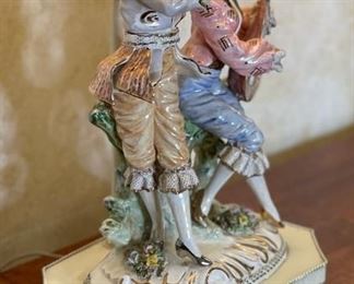 2pc Antique Porcelain Figural Lamps PAIR 31in H x 16in Diameter