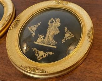 2pc Antique Convex framed Figural Cameo PAIR 12x10.5in
