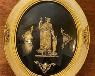 2pc Antique Convex framed Figural Cameo PAIR 12x10.5in