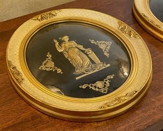 2pc Antique Convex framed Figural Cameo PAIR 12x10.5in