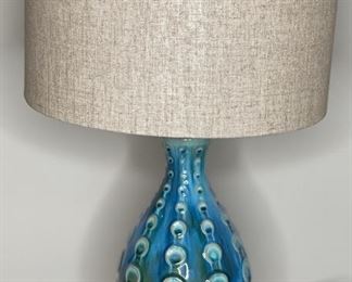 Contemporary Ceramic & Wood Lamp Turquoise #2 26H x16in diameter