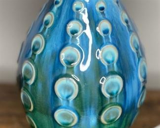 Contemporary Ceramic & Wood Lamp Turquoise #2 26H x16in diameter