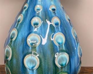 Contemporary Ceramic & Wood Lamp Turquoise #2 26H x16in diameter