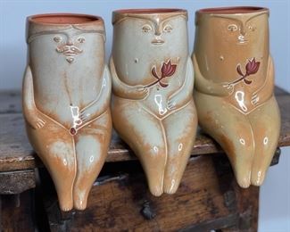 3pc Cerarpa Portugal Terracotta Planter Figural LARGE pots 11x4x8in