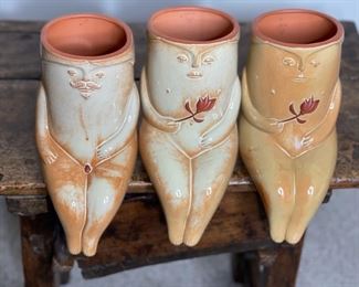 3pc Cerarpa Portugal Terracotta Planter Figural LARGE pots 11x4x8in