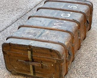 Friedrich Mink Antique German Immigrant Steamer Trunk Suitcase 13x23x41in HxWxD