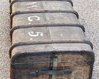 Friedrich Mink Antique German Immigrant Steamer Trunk Suitcase 13x23x41in HxWxD