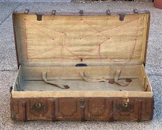 Friedrich Mink Antique German Immigrant Steamer Trunk Suitcase 13x23x41in HxWxD