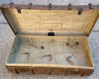 Friedrich Mink Antique German Immigrant Steamer Trunk Suitcase 13x23x41in HxWxD