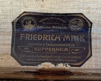 Friedrich Mink Antique German Immigrant Steamer Trunk Suitcase 13x23x41in HxWxD
