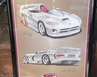 *SIgned* Dodge Viper "The Legend Continues" poster Roy Sjoberg & Alderman 25 x 19 1/2
