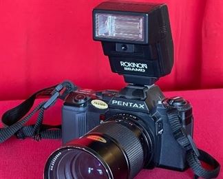 Pentax A3000 35mm Film camera, & vivitar 28-85mm Lens, flash,