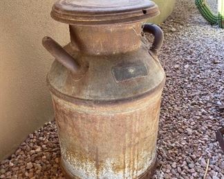 Old metal milk and outdoor yard Decor 13in diameter 21in tall