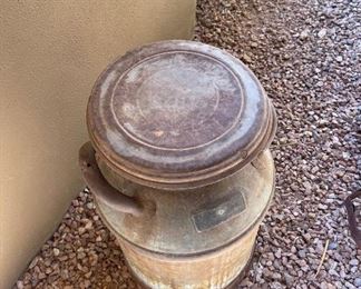 Old metal milk and outdoor yard Decor 13in diameter 21in tall