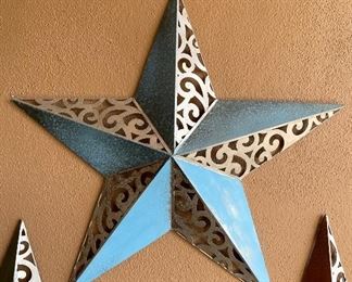 Large blue and metal colored star outdoor wall art decor 28in diameter