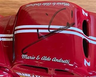 *Signed* Mario & Aldo Andretti ERTL 1940 Ford Model in display case Case: 5.5x11x6.5in HxWxD