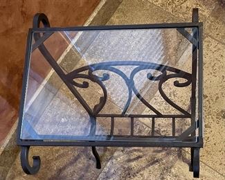 Wrought Iron Glass Top Side Table/Magazine Rack 24x16x16in HxWxD