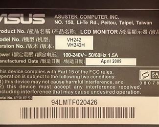 Asus 23.6in LCD HD Computer Monitor VH242 16x22x9in HxWxD