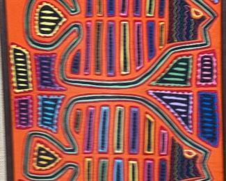 #3 Mola Kuna Indian Tribe Framed Tapestry Art San Blas Islands Panama Framed Frame: 22.75x17.5in