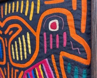 #4 Mola Kuna Indian Tribe Framed Tapestry Art San Blas Islands Panama Framed Frame: 19x21.25in