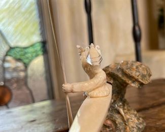 eskimo-Aleut hunter sculpture Ivory and Soapstone Michael Mandregan 4.5x9x3in HxWxD