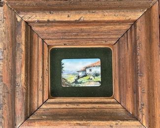 *Original* Set of 7 Jesus Ruiz Mejia Hand Painted Tiny Ivory Tiles Frame: 4.75x4.5in Artwork: 1.25x1in HxWxD