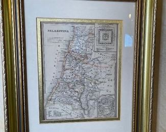 Framed Antique Map Print Palaestina 17.5x15in