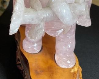 Chinese Hand Carved Rose Quartz Elephant 5.5x3x6in