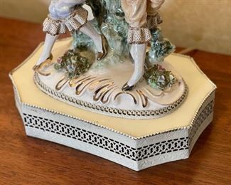 2pc Antique Porcelain Figural Lamps PAIR 31in H x 16in Diameter