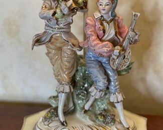2pc Antique Porcelain Figural Lamps PAIR 31in H x 16in Diameter