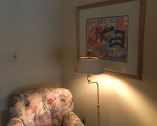 Picture, chair, floor lamp