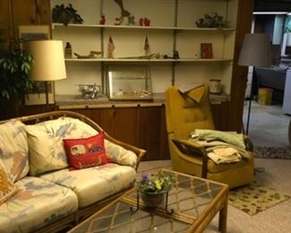 Collectibles, couch, coffee table