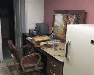 Freezer, desk, chair, picture
