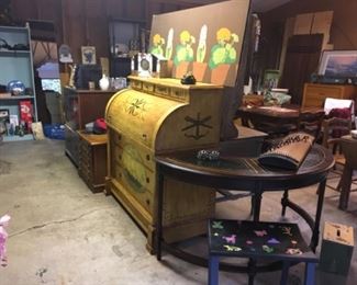 Nautical roll top, curved secretary desk