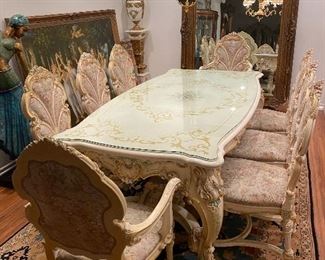 High end - Italian Silik dining table and 8 chairs - Victorian/ baroque  style 