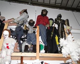 Lifesize werewolf, witch, clown Halloween figures! 