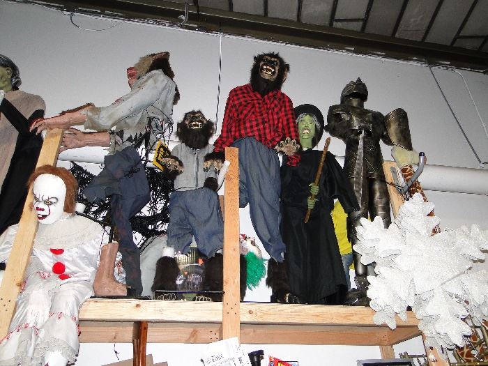 Lifesize werewolf, witch, clown Halloween figures!