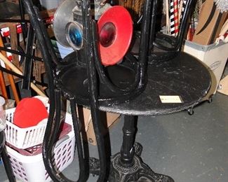 Bistro table cast iron base wood top 