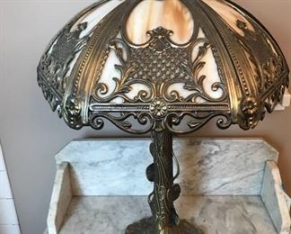 002 Antique Slag Glass Lamp